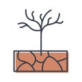 Dry dead tree growing in infertile soil, vector isolated flat icon, global warming concept
