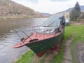 Dry docked industrial work vintage river boat riverboat vesell