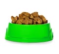 Dry dog food in bowl isolated