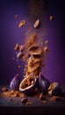 Dry Figs Creatively Falling-Dripping Flying or Splashing on Purple Background Generative AI