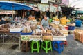 Dry fish vendor at a market in Bangkok, Thailand