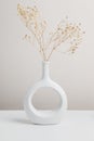 dry flower in vase, nordic vase ceramic in beige background