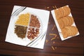 Dry fruit plate in table Royalty Free Stock Photo
