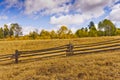 Dry golden rangeland and wood fence