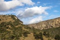 Dry Grassland Gorge Mountains and Valleys Against Cloudy Sky Royalty Free Stock Photo