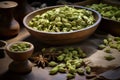 Dry green cardamom. Generate Ai