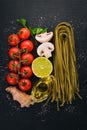 Dry green Pasta with spinach and vegetables Royalty Free Stock Photo