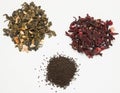 Dry green red and black tea on a white background Royalty Free Stock Photo