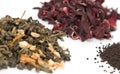 Dry green red and black tea on a white background Royalty Free Stock Photo