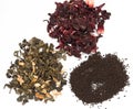 Dry green red and black tea on a white background Royalty Free Stock Photo