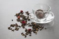 Dry green tea with rose and sieve Royalty Free Stock Photo