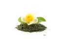 Dry green tea with a tea flower
