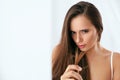 Dry Hair With Split Ends. Portrait Of Woman With Damaged Hair Royalty Free Stock Photo