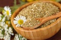 Dry herbal tea in wooden bowl Royalty Free Stock Photo