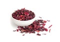 Dry Hibiscus Tea Isolated, Dry Rose Petals, Fruit Red Tea, Karkade Leaves, Dried Herbal Drink, Roselle Petal Royalty Free Stock Photo