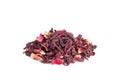 Dry Hibiscus Tea Isolated, Dry Rose Petals, Fruit Red Tea, Karkade Leaves, Dried Herbal Drink, Roselle Petal Royalty Free Stock Photo