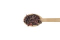 Dry hibiscus tea on wooden spoon isolated on white background. herb. herbal tea. food ingredient Royalty Free Stock Photo