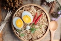 Dry Instant noodles cooked put egg Royalty Free Stock Photo