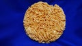 Dry instant noodles on white background, Top view pasta, Japanese ramen noodles.