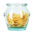 Dry Italian pasta macaroni bows farfalle in glass jar isolated on white background Royalty Free Stock Photo