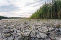 Dry lake in Bavaria Germany. Drought and climate change, landscape of cracked earth after lake has dried up in summer. Water Royalty Free Stock Photo