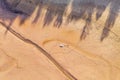 Dry lake with a boat from above Royalty Free Stock Photo