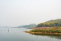 Dry lake in summer and haze day Royalty Free Stock Photo