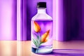 Generative AI: Dry lavender flowers, bottle of essential oil or flavored water Royalty Free Stock Photo