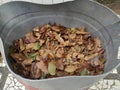 Dry leaf waste is collected in rubbish bins Royalty Free Stock Photo