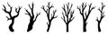 Dry leafless branches vector set. Hand-drawn illustration isolated on white background. Silhouettes of bare twigs.
