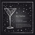 Dry Martini cocktail recipe description with ingredients. Vector sketch outline hand drawn illustration Royalty Free Stock Photo
