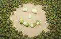Dry mung beans and spouts, smiley face symbol Royalty Free Stock Photo