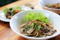 Dry noodle with boiled beef and fresh vegetables