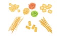 Dry Pasta Assortment Set, Italian Traditional Food of Various Types and Shapes Vector Illustration