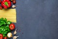 Dry pasta and fresh food ingredients for cooking