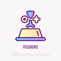Dry pet food in bowl. Thin line icon. Symbol of feeder. Modern vector illustration