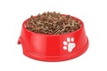 Dry Pet Food in Red Plastic Bowl for Dog, Cat or other Pets. 3d