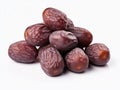 Dry Plums Isolated, Dried Black Fruits, Prune Group, Dry Plum Fruit on White Background