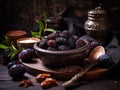 Dry Plums Isolated, Dried Black Fruits, Prune Group, Dry Plum Fruit on White Background