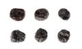 Dry Plums Isolated, Dried Black Fruits, Prune Group, Dry Plum Fruit on White Background Royalty Free Stock Photo