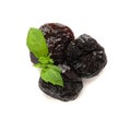 Dry Plums Isolated, Dried Black Fruits, Prune Group, Dry Plum Fruit on White Background Royalty Free Stock Photo