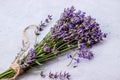 Dry purple lavender bouquet isolated on white background. Close-up, copy space