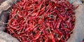 Dry red chillies  on sack Royalty Free Stock Photo