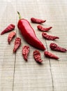 Dry red chillies in a wooden background Royalty Free Stock Photo