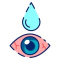 Dry redness eyes. treatment.Applying eye drop.Suffering from irritated eye.