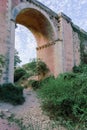 A dry river bed in the foreground, with a bridge passing overhead - the concept of Climate Change Royalty Free Stock Photo