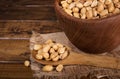 Dry Roasted Peanuts on a Wooden Spoon Royalty Free Stock Photo