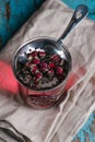 Dry rose buds herbal tea in metal sieve