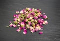 Dry Rose Buds, Roses Petals for Pink Flower Tea, Dried Persian Rosebuds, Rose Buds Textured Flowers Royalty Free Stock Photo