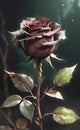 Dry rose showing withered leaves, autumn time and fading nature,